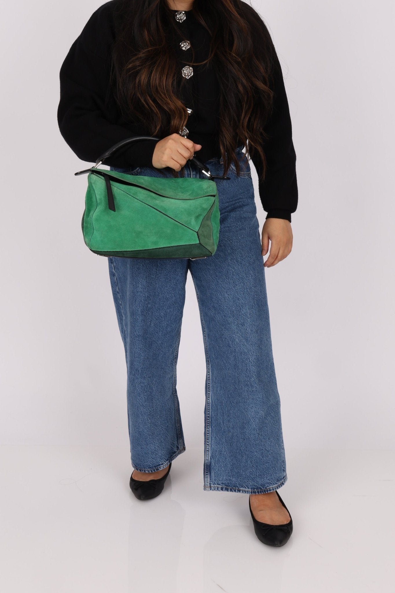 Loewe Emerald Suede Medium Puzzle Bag - FashioNica