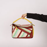 Loewe Leather and Striped Canvas Large Puzzle Bag - FashioNica