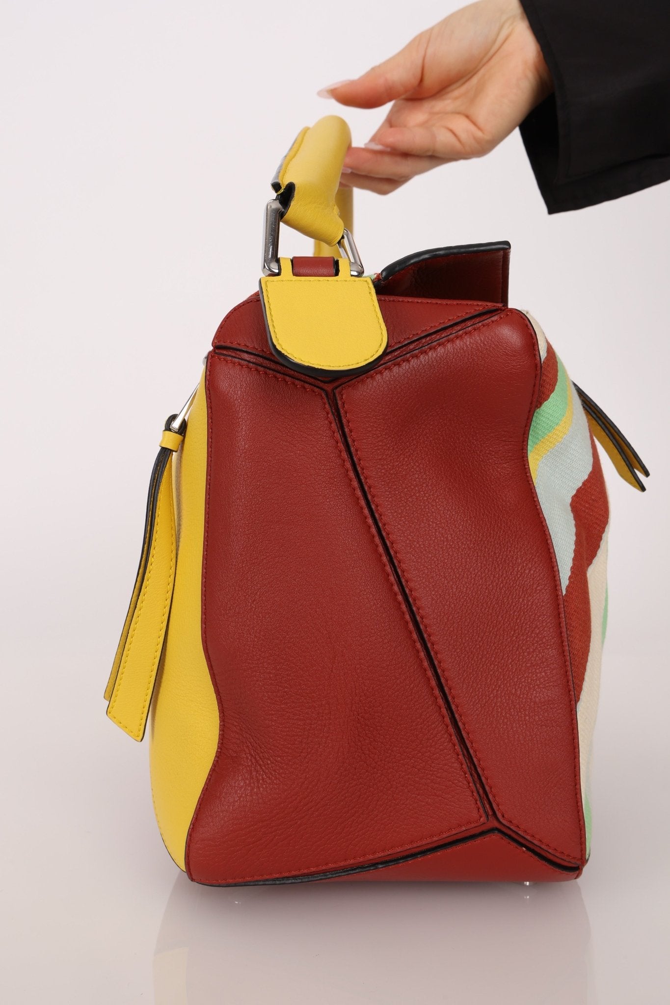 Loewe Leather and Striped Canvas Large Puzzle Bag - FashioNica