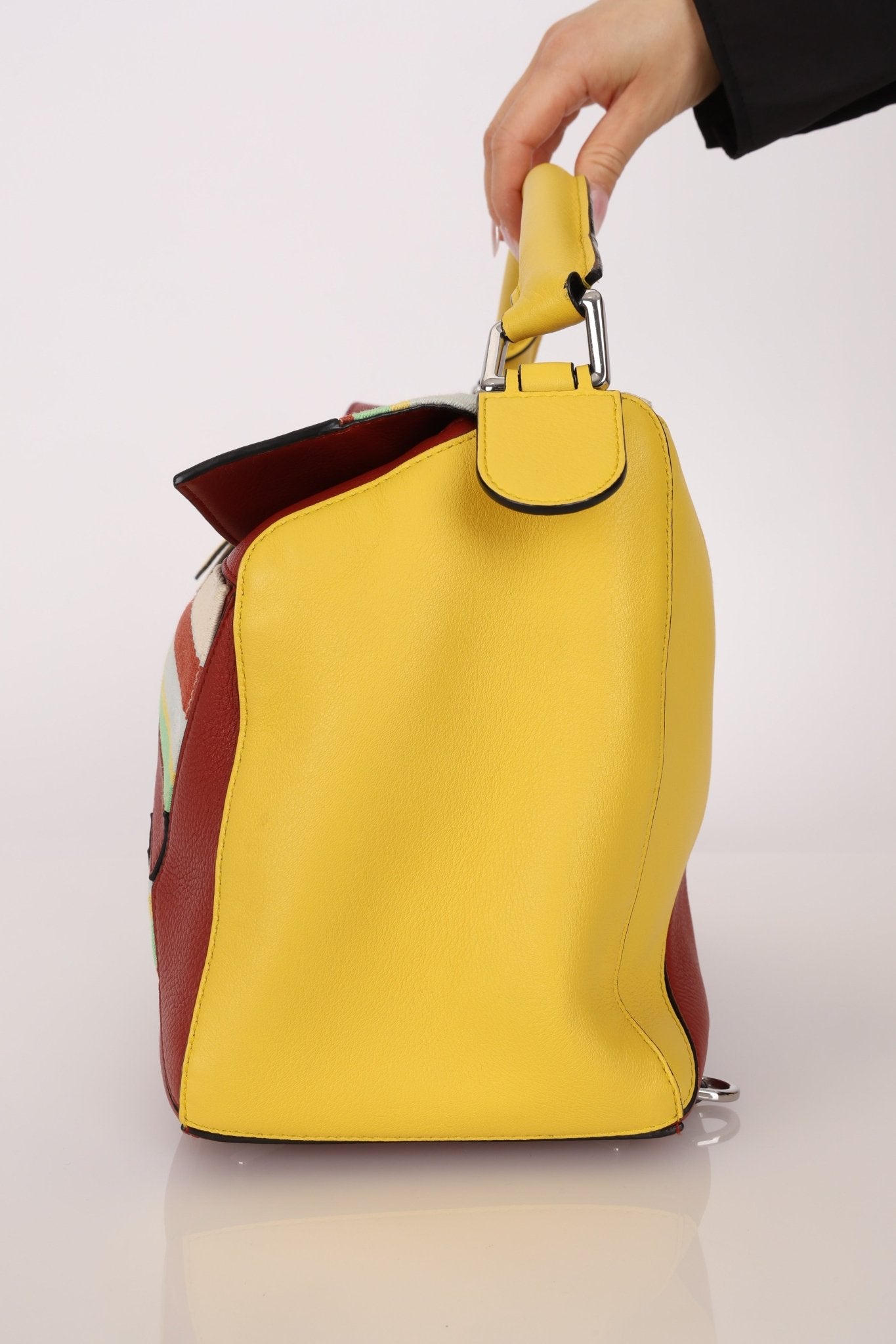 Loewe Leather and Striped Canvas Large Puzzle Bag - FashioNica