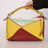Loewe Leather and Striped Canvas Large Puzzle Bag - FashioNica