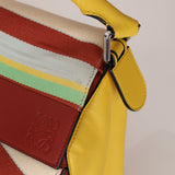 Loewe Leather and Striped Canvas Large Puzzle Bag - FashioNica