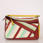 Loewe Leather and Striped Canvas Large Puzzle Bag - FashioNica