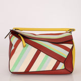 Loewe Leather and Striped Canvas Large Puzzle Bag - FashioNica