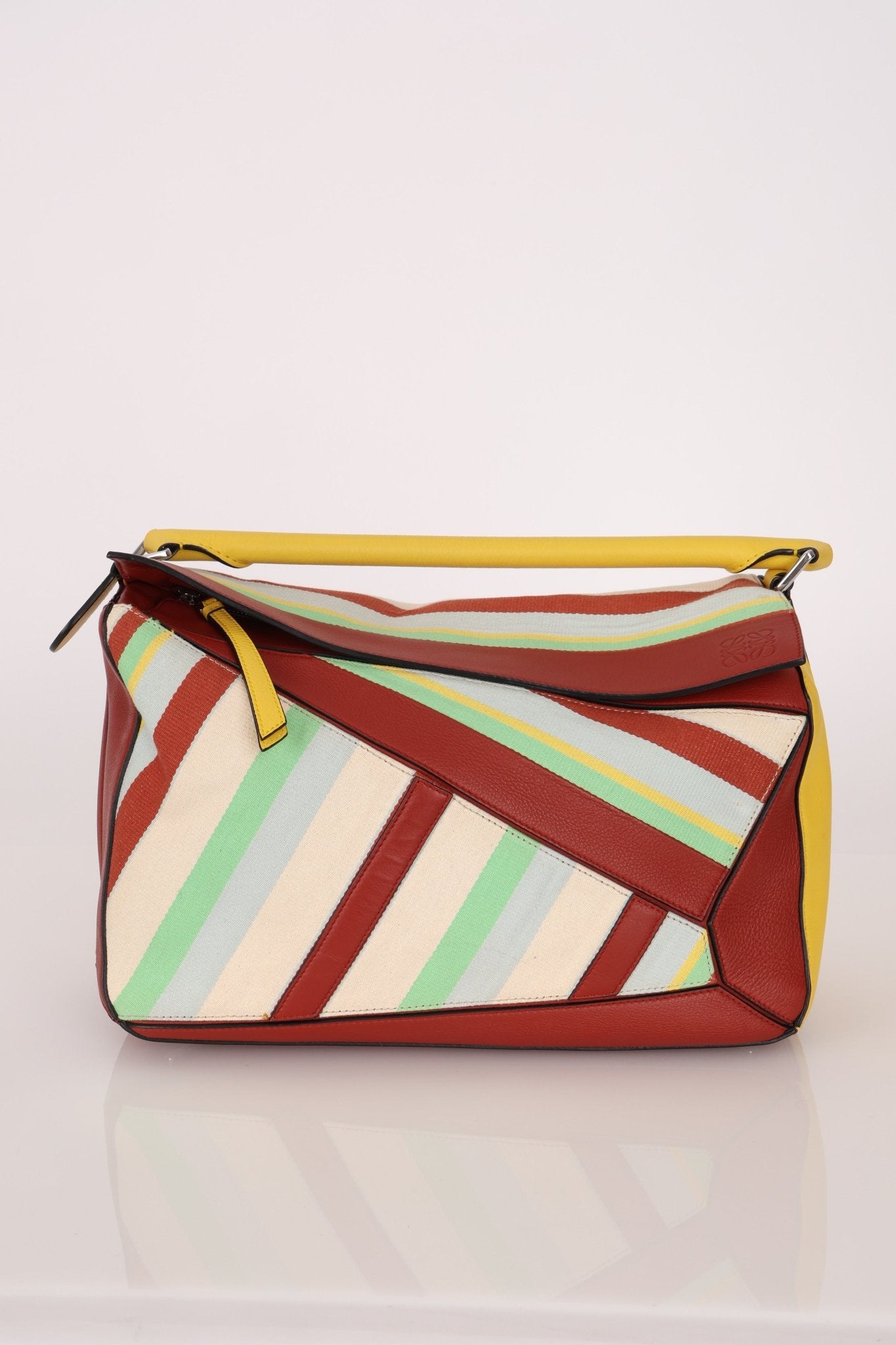 Loewe Leather and Striped Canvas Large Puzzle Bag - FashioNica