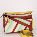 Loewe Leather and Striped Canvas Large Puzzle Bag - FashioNica