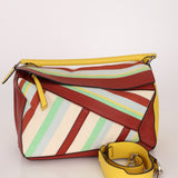 Loewe Leather and Striped Canvas Large Puzzle Bag - FashioNica