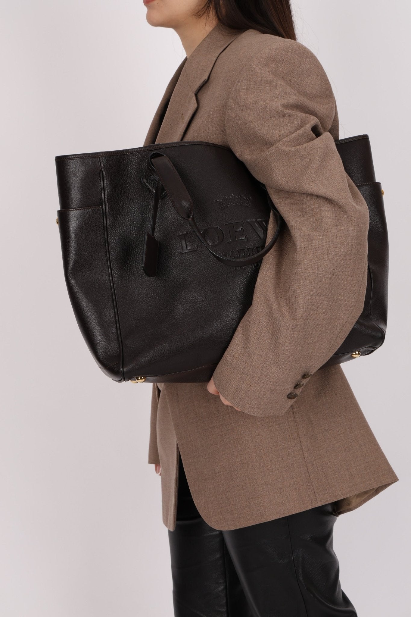 Loewe Leather Embossed Logo Tote Bag - FashioNica