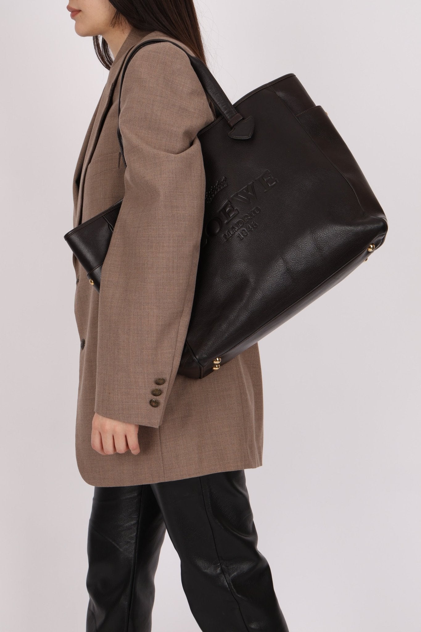 Loewe Leather Embossed Logo Tote Bag - FashioNica