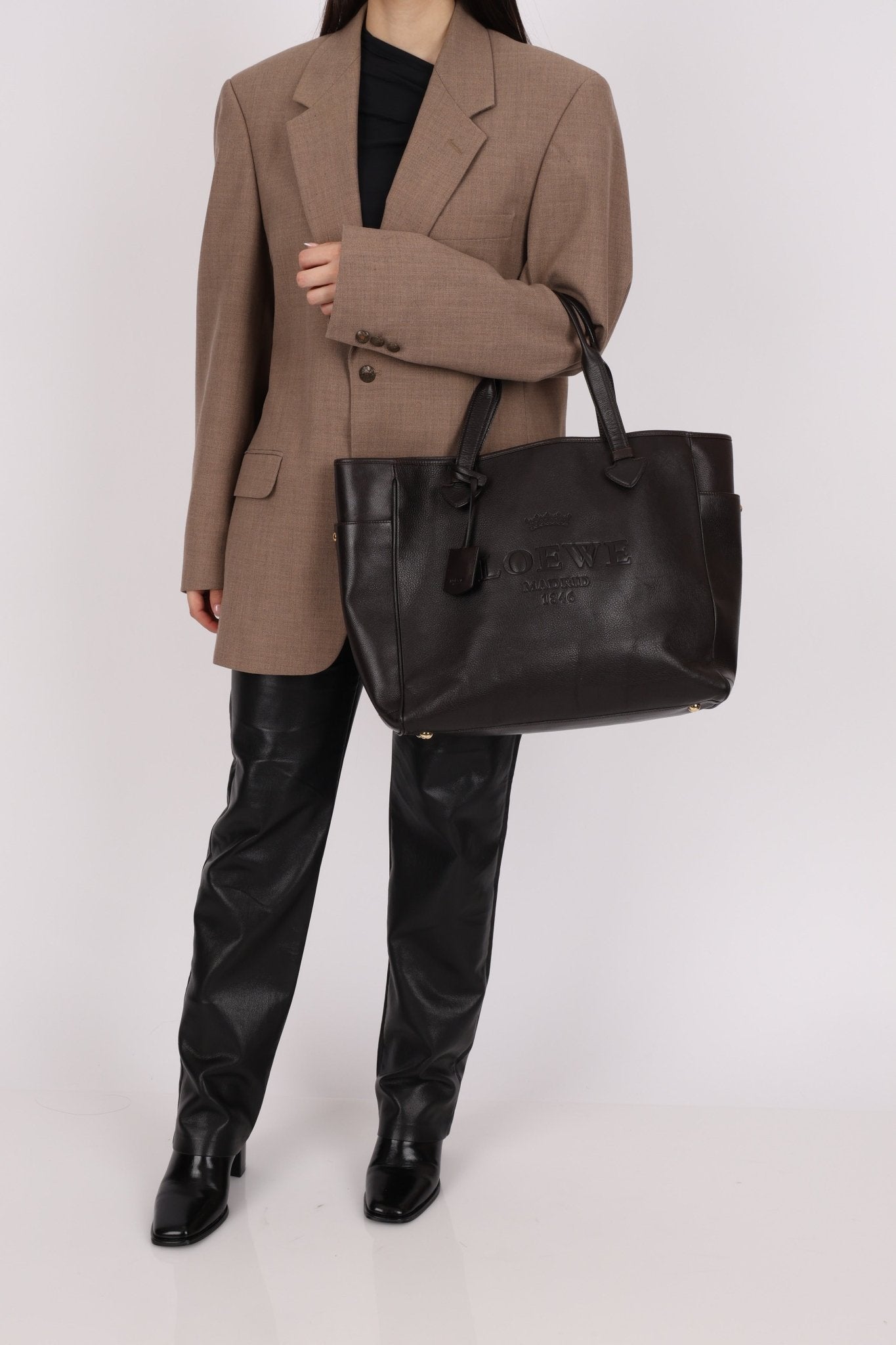 Loewe Leather Embossed Logo Tote Bag - FashioNica