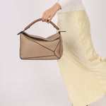 Loewe Leather Medium Taupe Pebbled Bicolor Puzzle - FashioNica