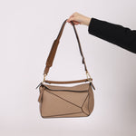 Loewe Leather Medium Taupe Pebbled Bicolor Puzzle - FashioNica