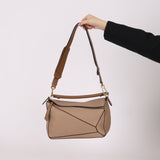 Loewe Leather Medium Taupe Pebbled Bicolor Puzzle - FashioNica