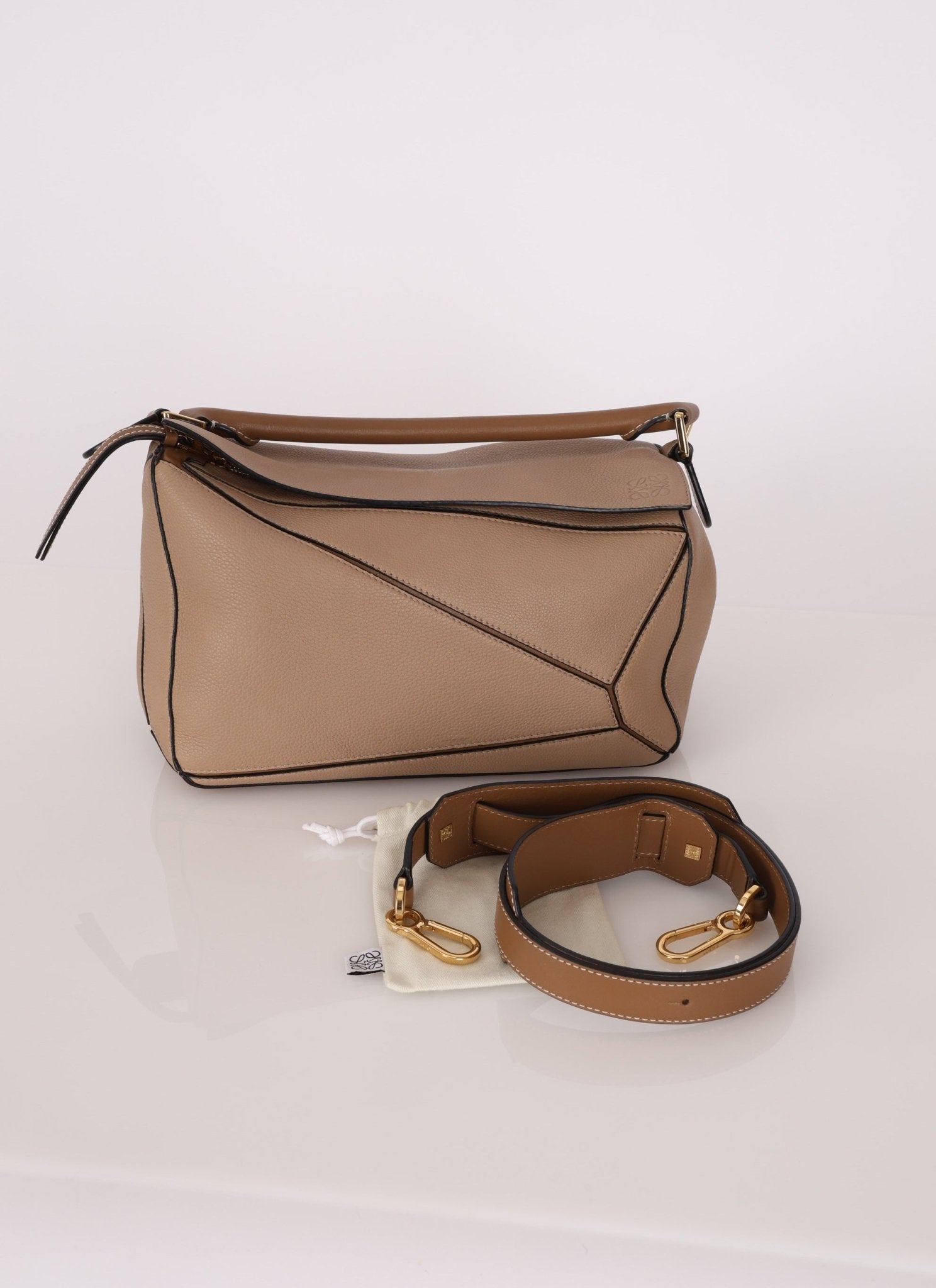 Loewe Leather Medium Taupe Pebbled Bicolor Puzzle - FashioNica