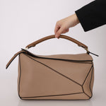 Loewe Leather Medium Taupe Pebbled Bicolor Puzzle - FashioNica