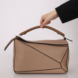 Loewe Leather Medium Taupe Pebbled Bicolor Puzzle - FashioNica