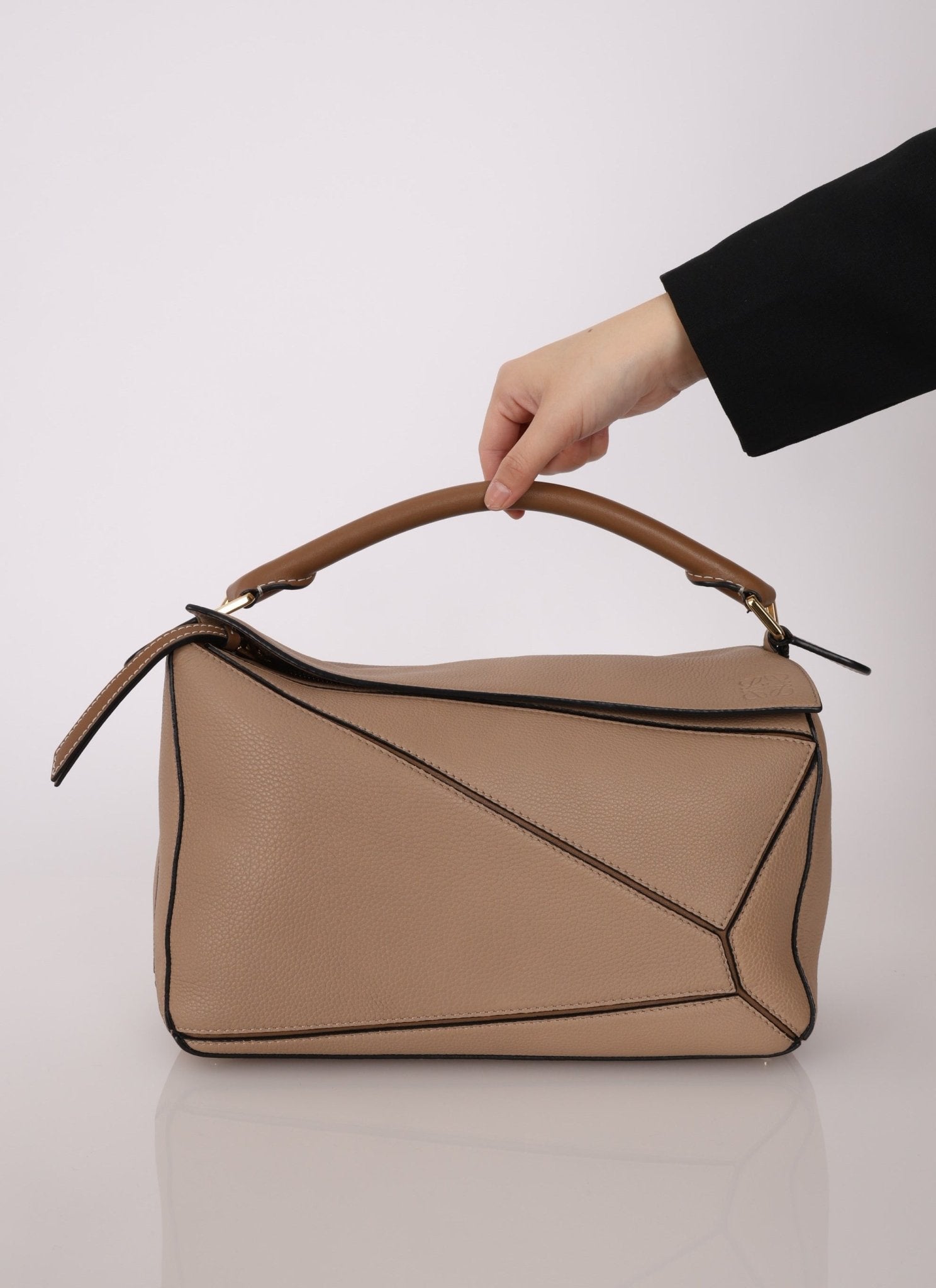 Loewe Leather Medium Taupe Pebbled Bicolor Puzzle - FashioNica