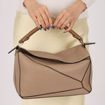 Loewe Leather Medium Taupe Pebbled Bicolor Puzzle - FashioNica