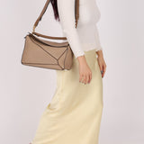 Loewe Leather Medium Taupe Pebbled Bicolor Puzzle - FashioNica