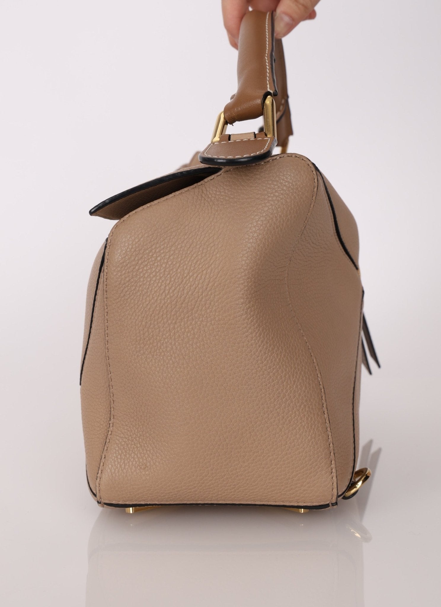 Loewe Leather Medium Taupe Pebbled Bicolor Puzzle - FashioNica