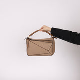 Loewe Leather Medium Taupe Pebbled Bicolor Puzzle - FashioNica