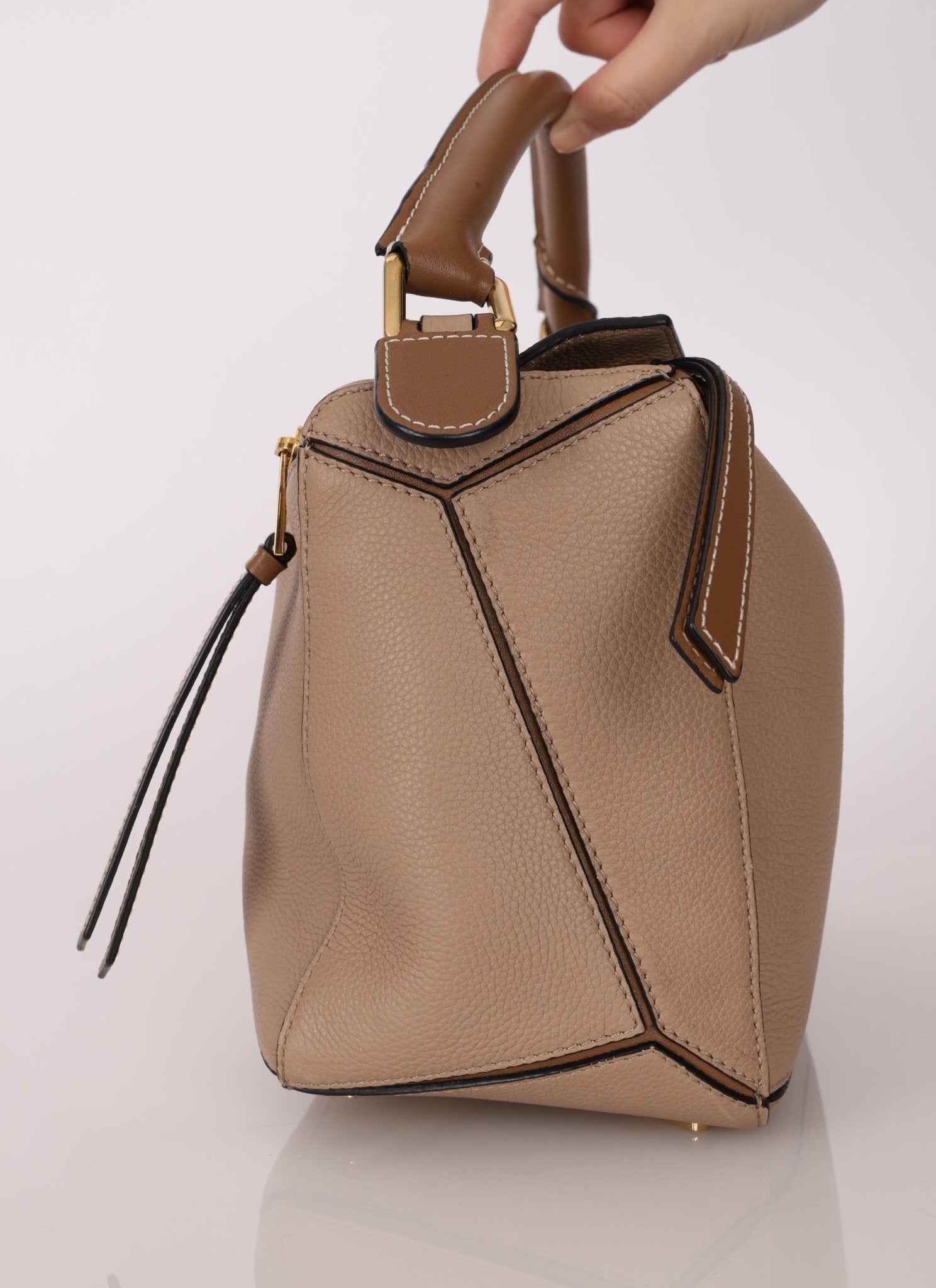 Loewe Leather Medium Taupe Pebbled Bicolor Puzzle - FashioNica