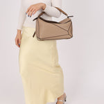 Loewe Leather Medium Taupe Pebbled Bicolor Puzzle - FashioNica