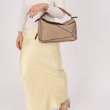 Loewe Leather Medium Taupe Pebbled Bicolor Puzzle - FashioNica
