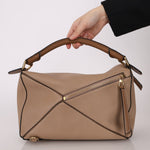 Loewe Leather Medium Taupe Pebbled Bicolor Puzzle - FashioNica