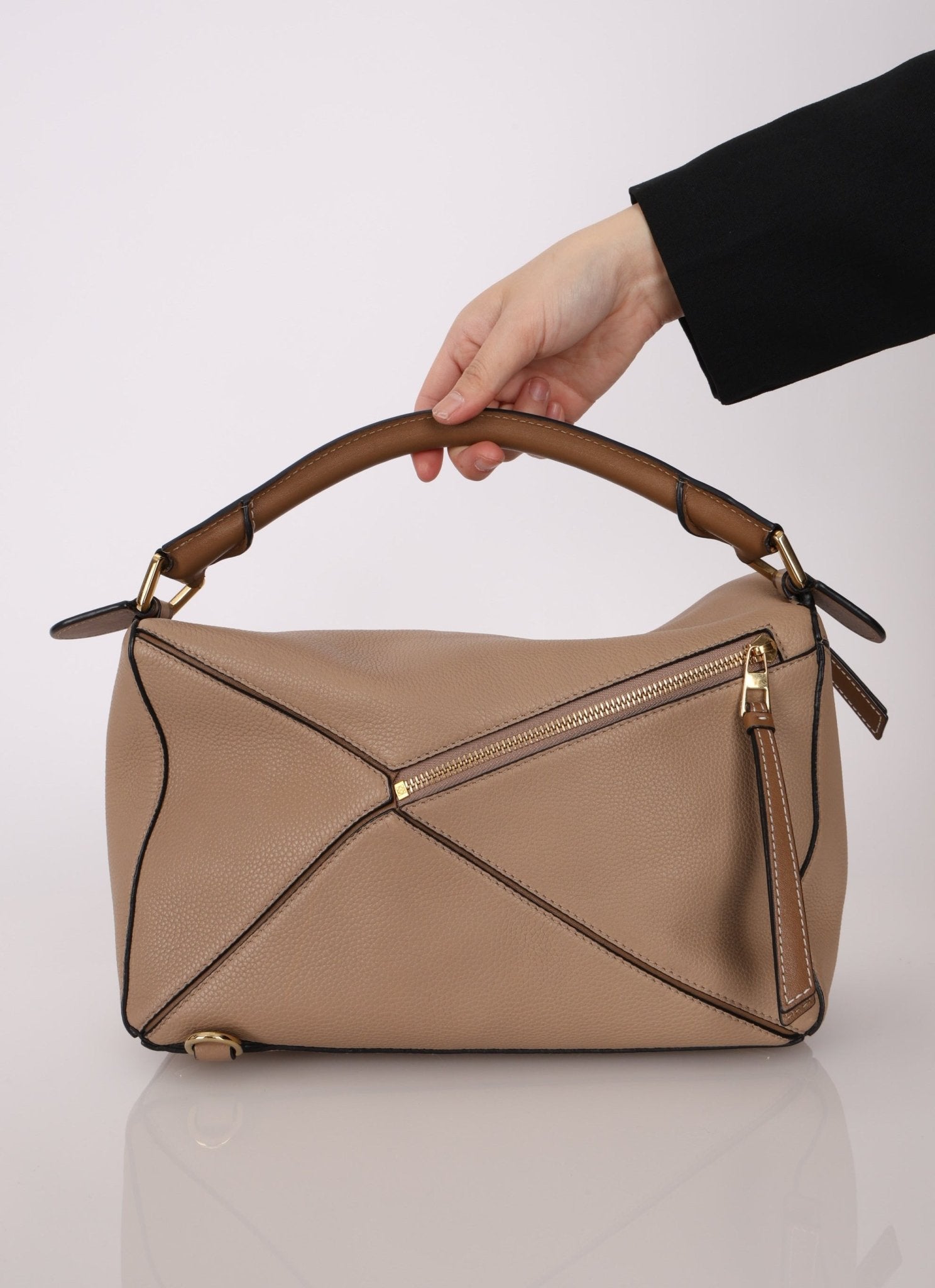 Loewe Leather Medium Taupe Pebbled Bicolor Puzzle - FashioNica