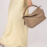 Loewe Leather Medium Taupe Pebbled Bicolor Puzzle - FashioNica