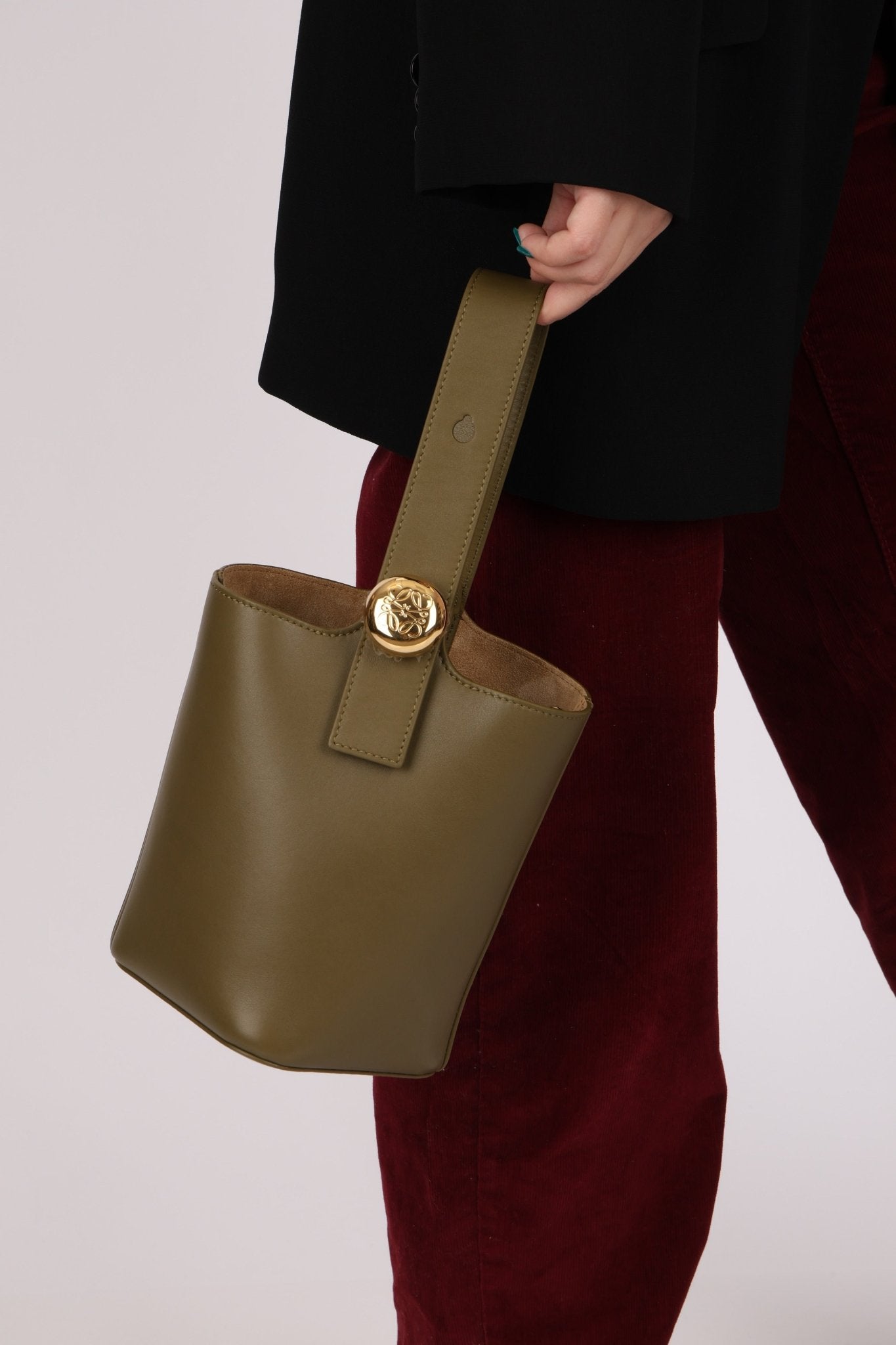 Loewe Olive Pebble Mini Bucket Bag - FashioNica