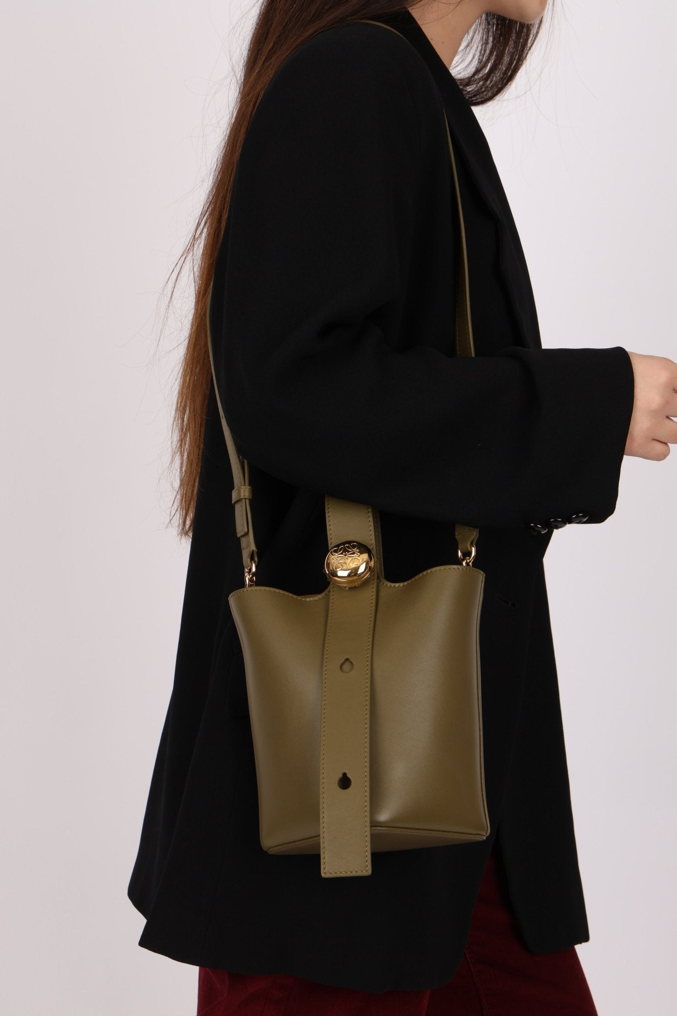 Loewe Olive Pebble Mini Bucket Bag - FashioNica