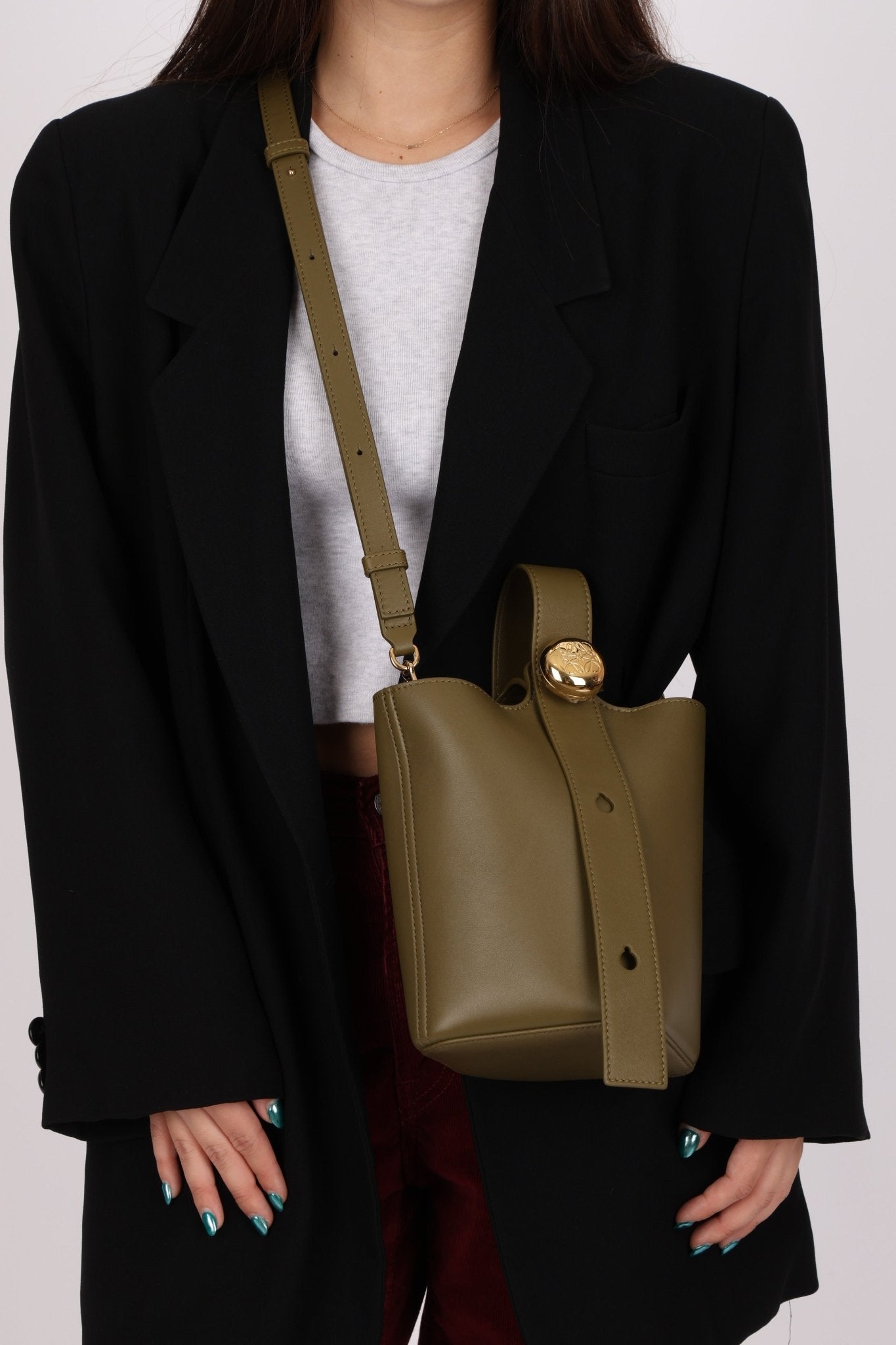 Loewe Olive Pebble Mini Bucket Bag - FashioNica