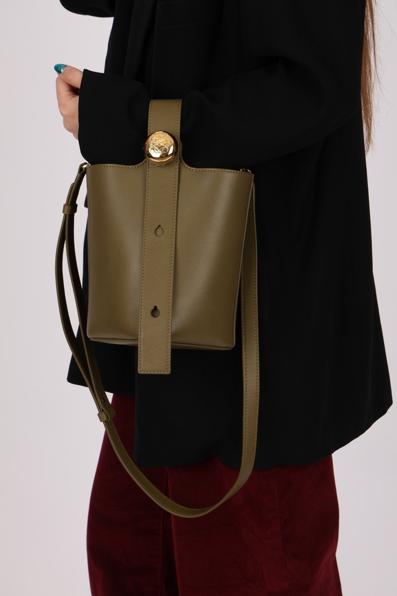 Loewe Olive Pebble Mini Bucket Bag - FashioNica
