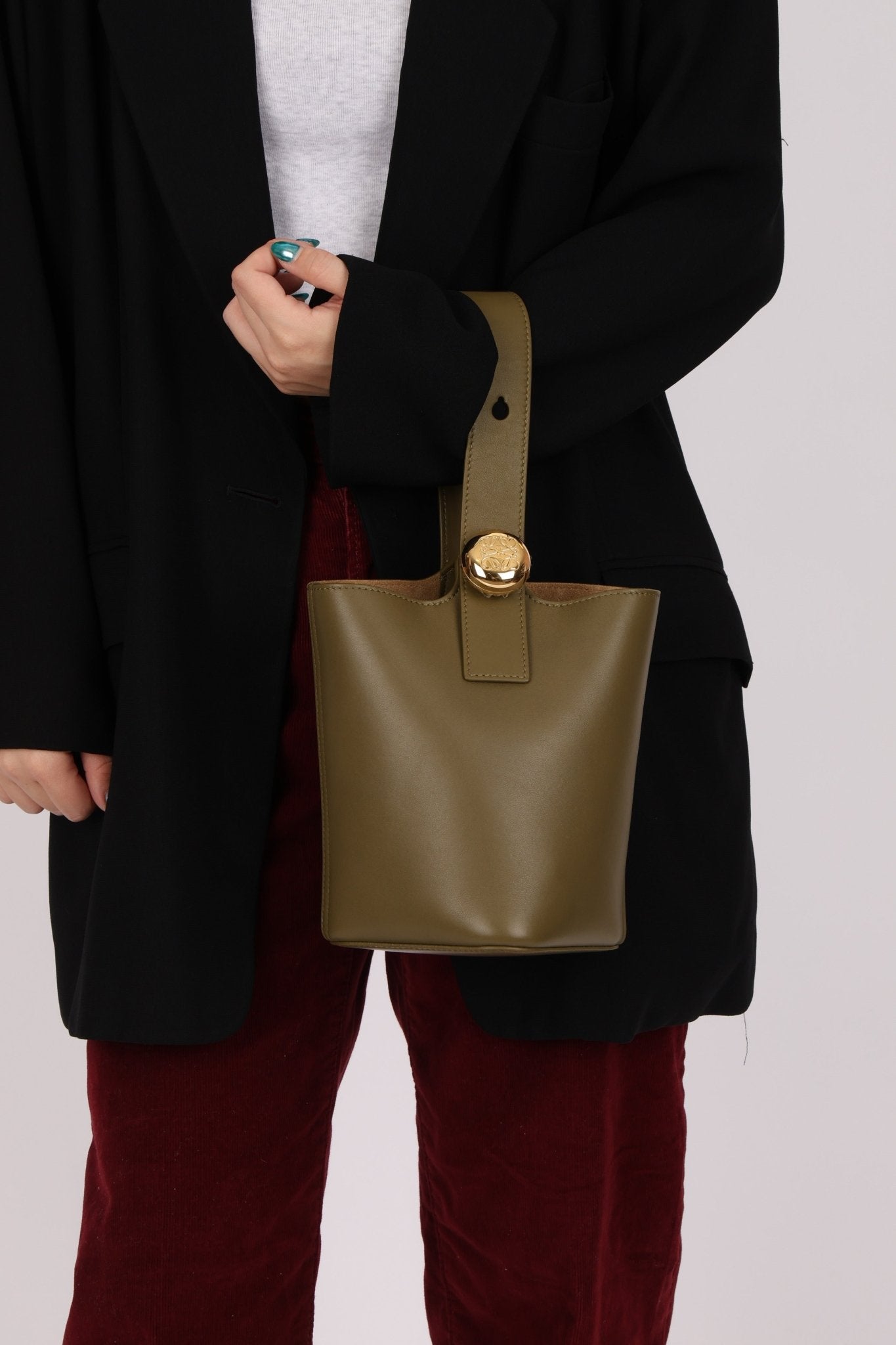 Loewe Olive Pebble Mini Bucket Bag - FashioNica