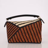 Loewe Raffia Woven and Calfskin Small Puzzle Edge - FashioNica