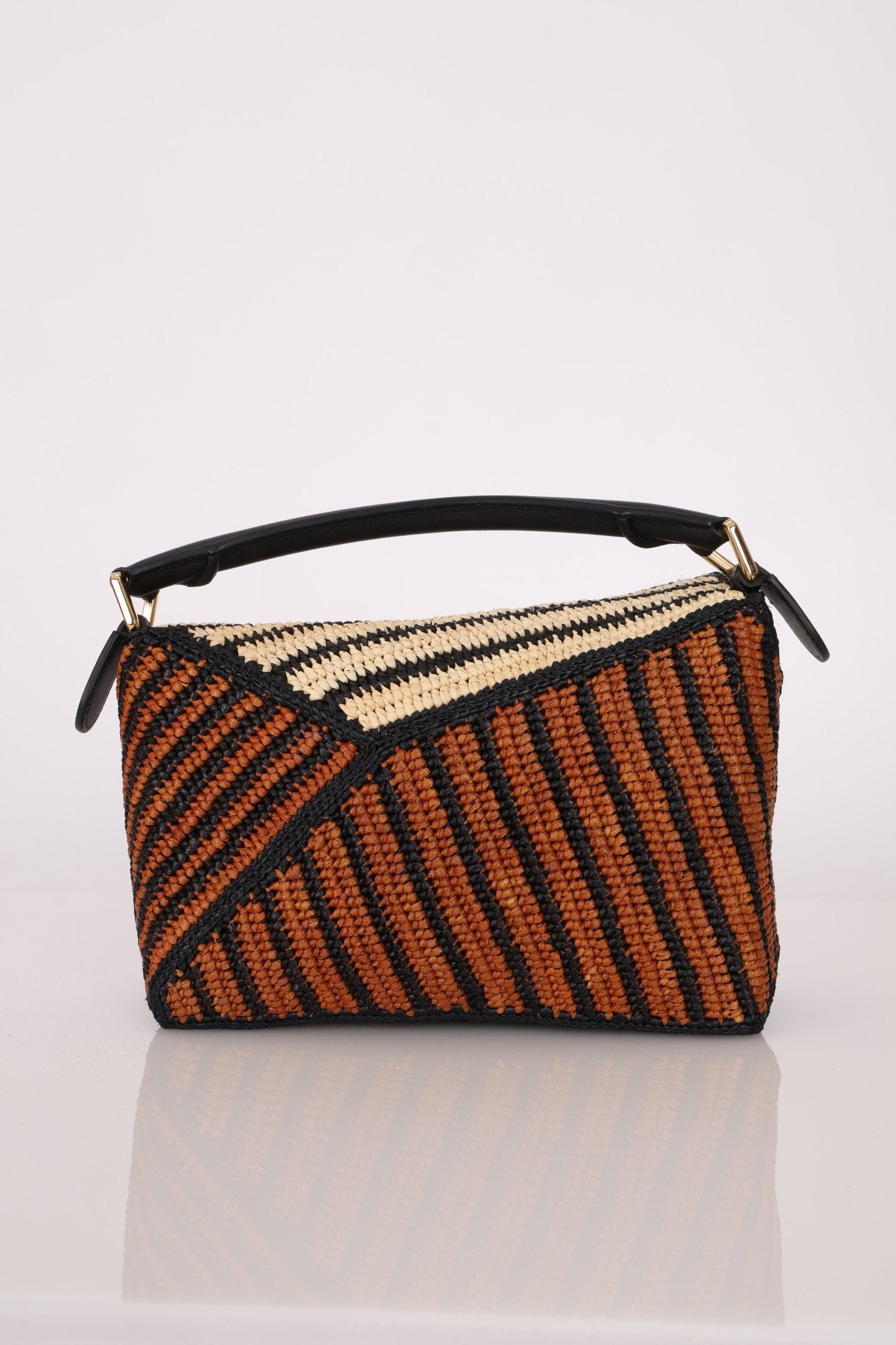 Loewe Raffia Woven and Calfskin Small Puzzle Edge - FashioNica