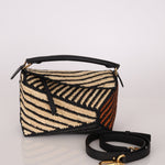 Loewe Raffia Woven and Calfskin Small Puzzle Edge - FashioNica