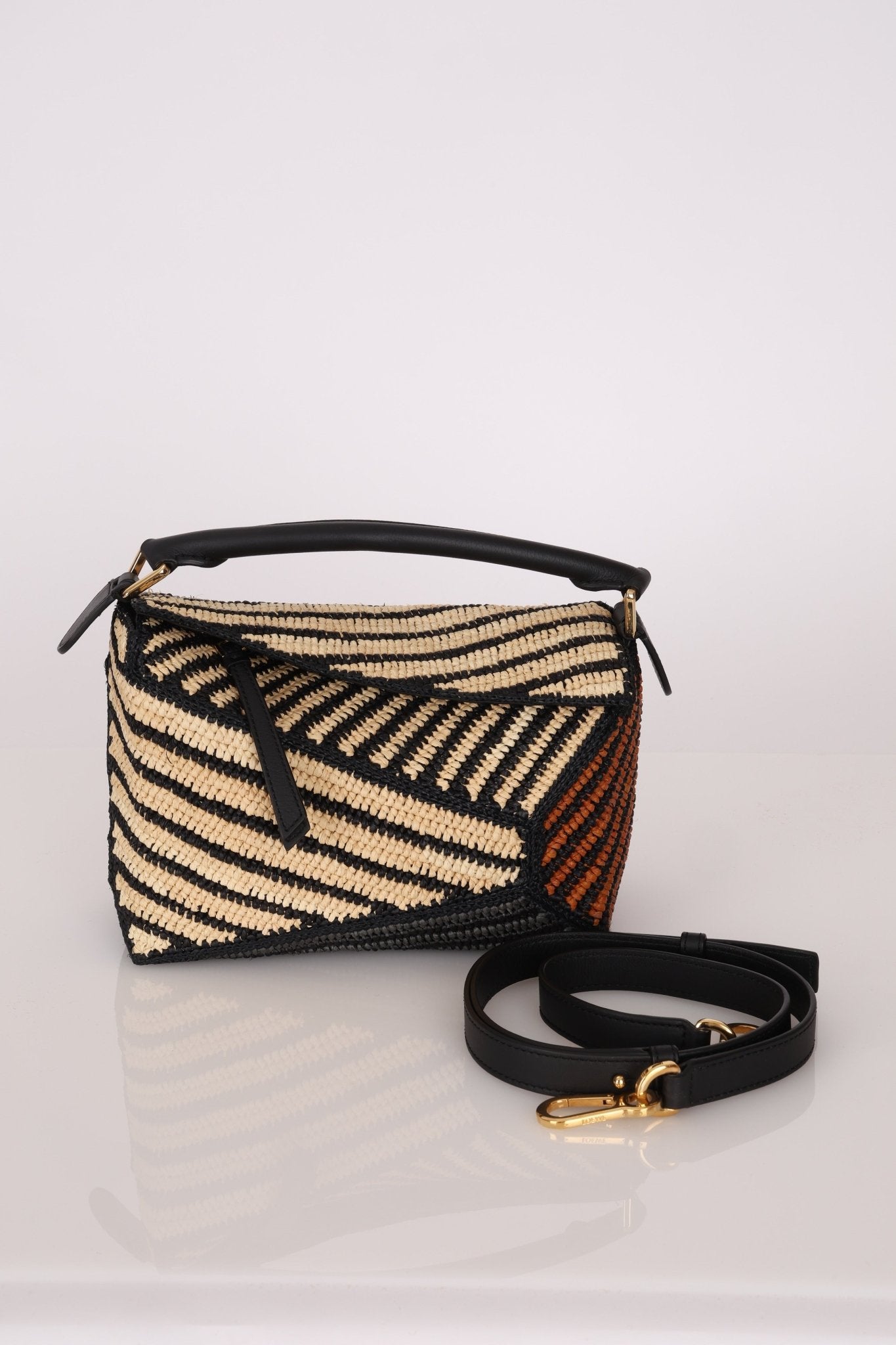 Loewe Raffia Woven and Calfskin Small Puzzle Edge - FashioNica