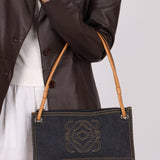 Loewe Repeat Anagram Denim Shoulder Bag - FashioNica