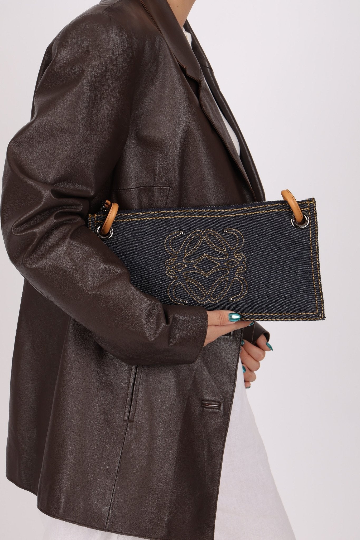 Loewe Repeat Anagram Denim Shoulder Bag - FashioNica