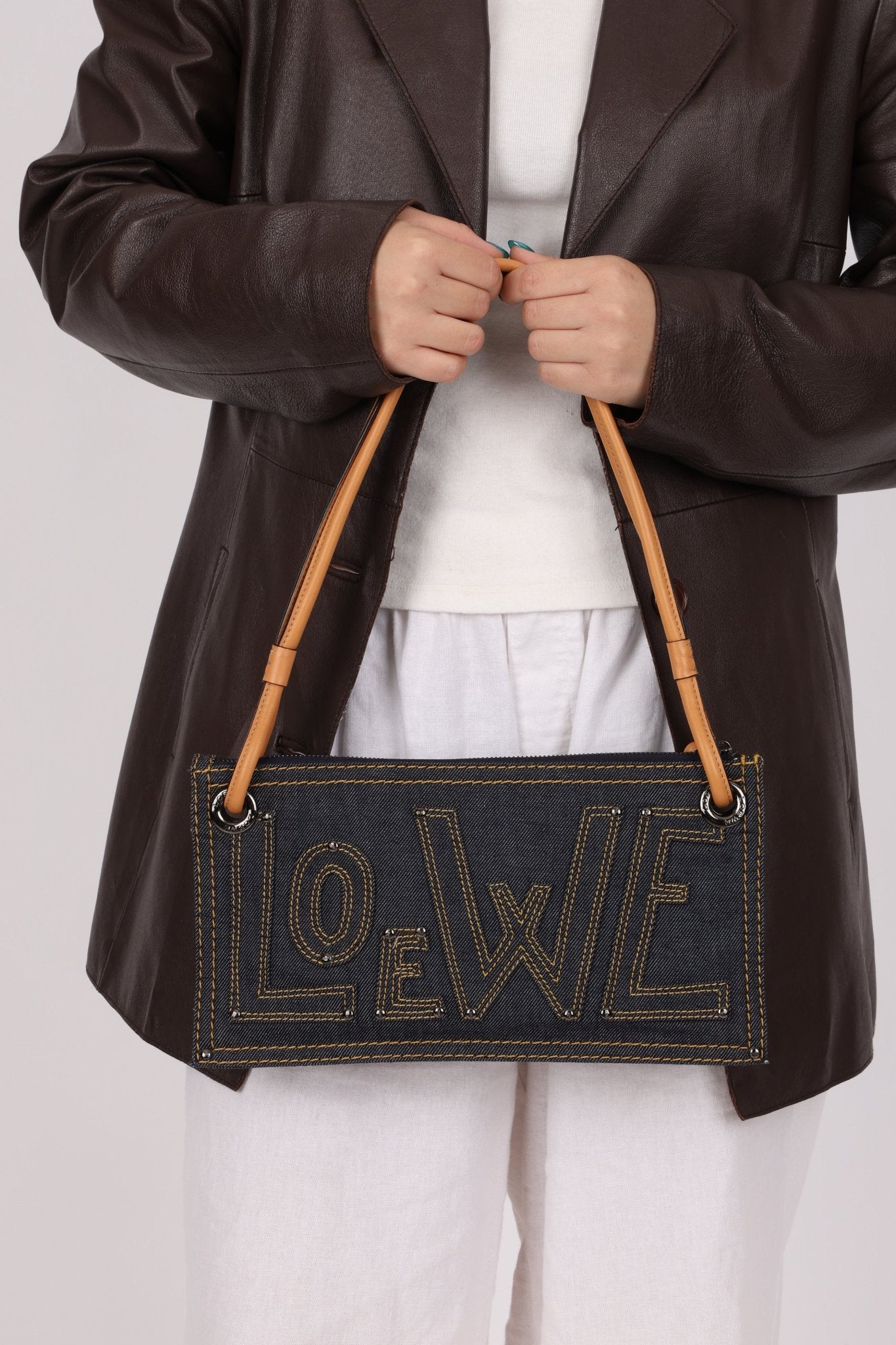 Loewe Repeat Anagram Denim Shoulder Bag - FashioNica