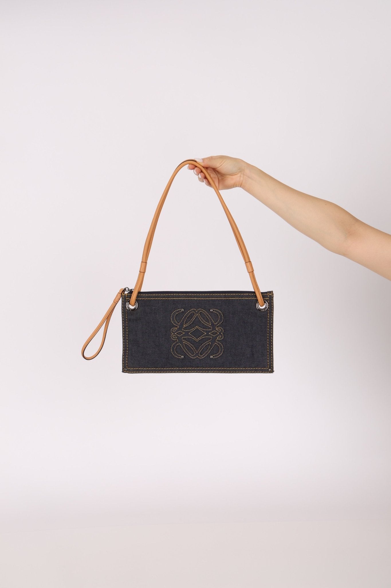 Loewe Repeat Anagram Denim Shoulder Bag - FashioNica