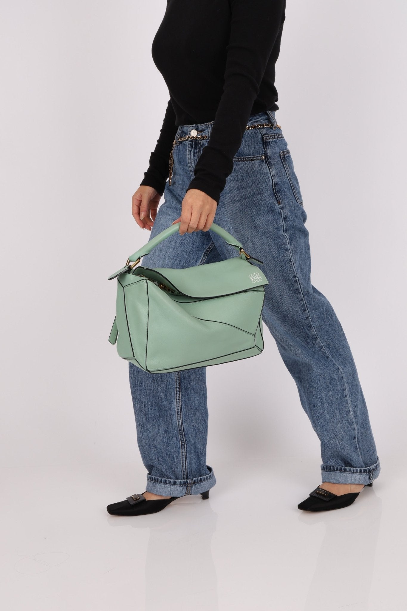 Loewe Sea Water Green Medium Puzzle Bag - FashioNica