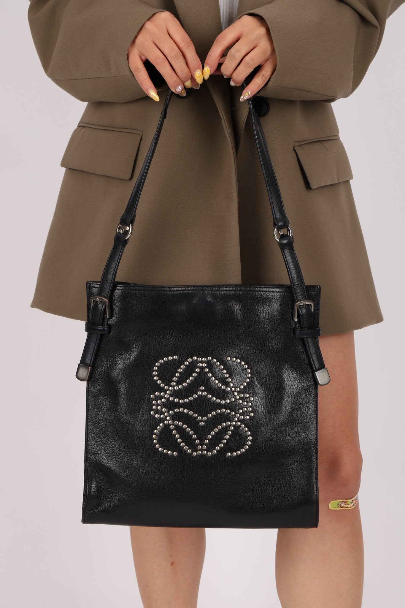 Loewe Studded Anagram Leather Tote - FashioNica