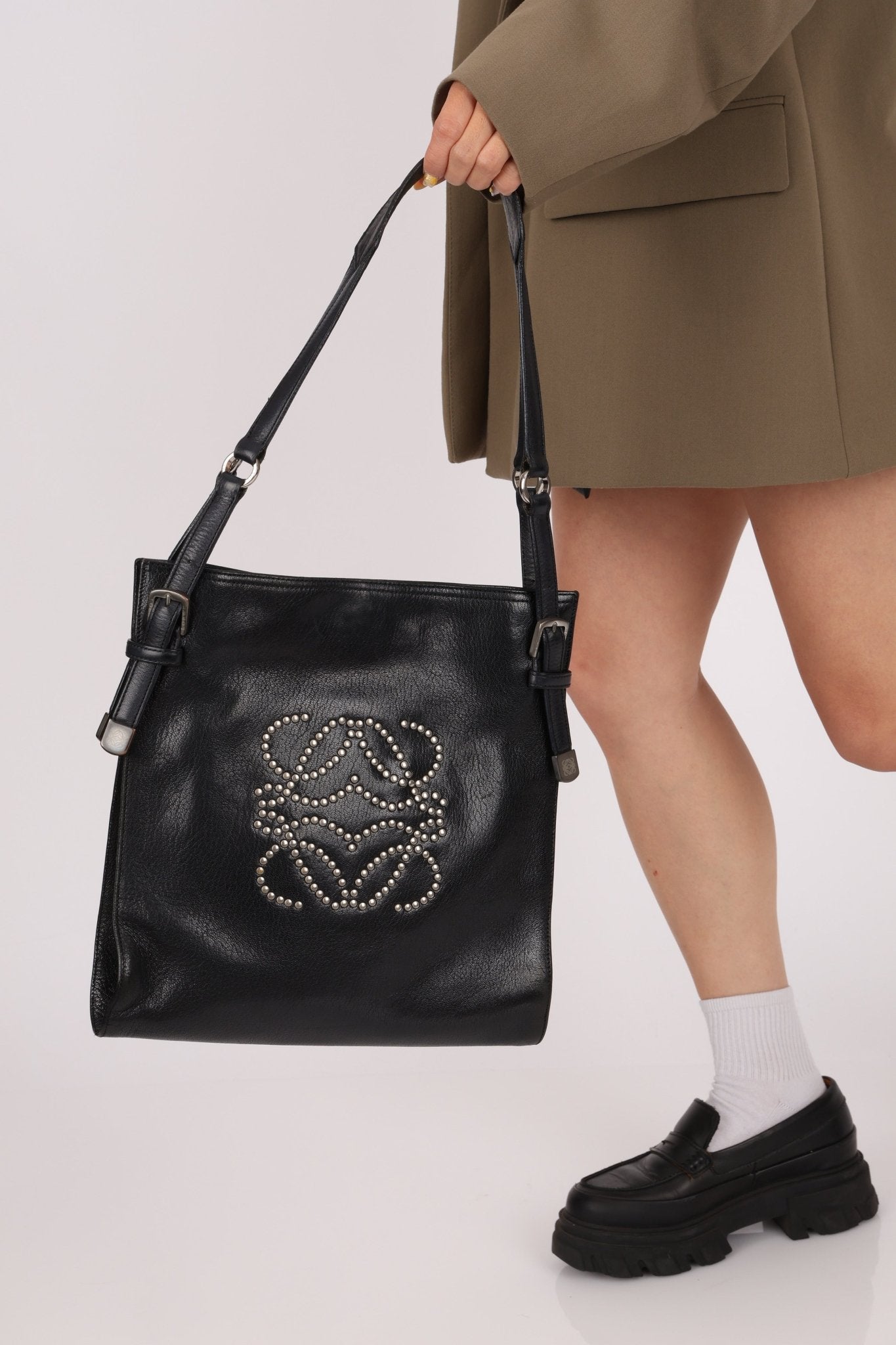 Loewe Studded Anagram Leather Tote - FashioNica