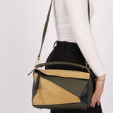 Loewe Suede & Olive Medium Puzzle Bag - FashioNica