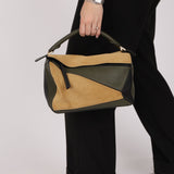Loewe Suede & Olive Medium Puzzle Bag - FashioNica
