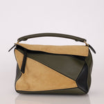 Loewe Suede & Olive Medium Puzzle Bag - FashioNica
